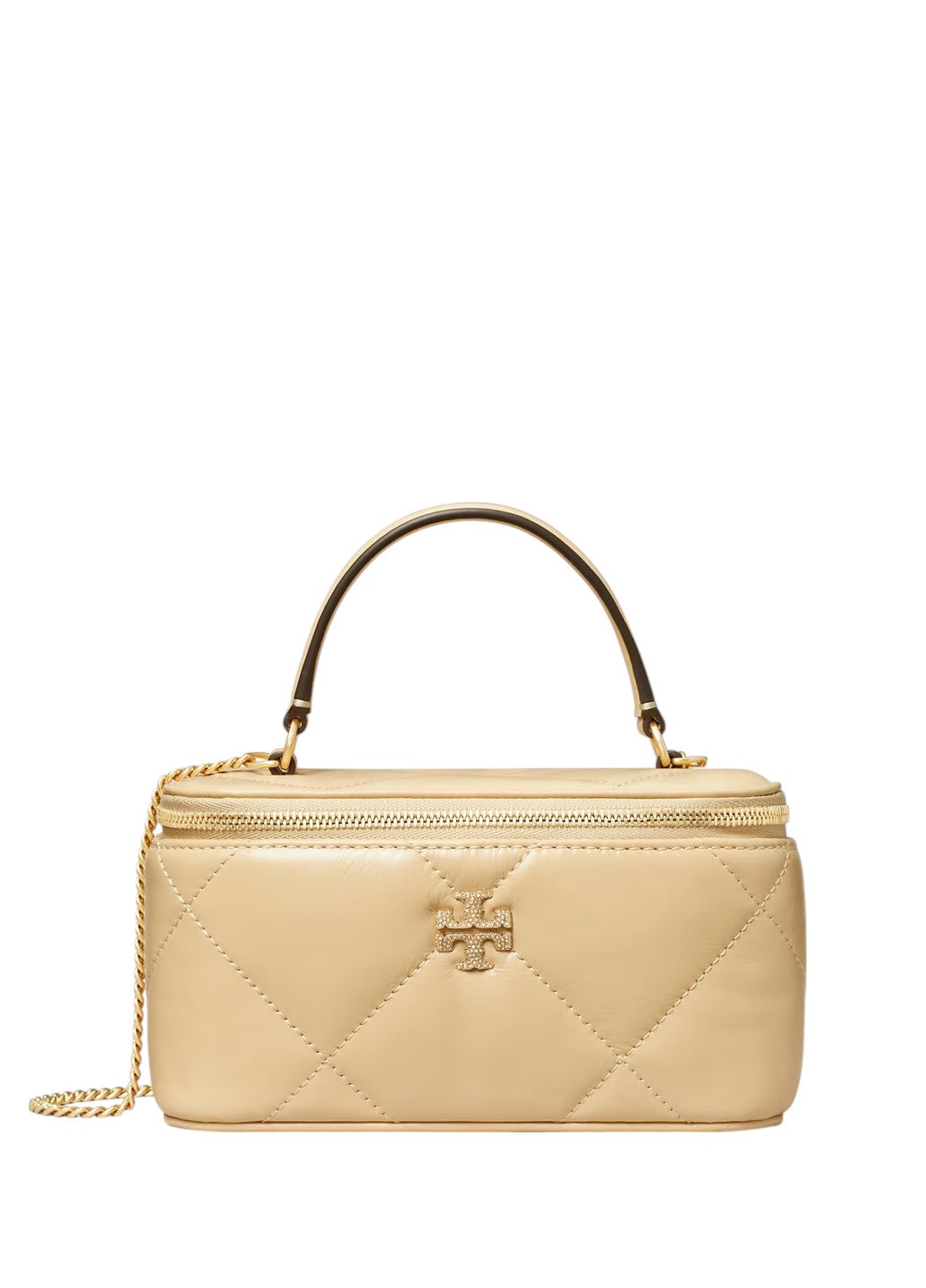 Tory Burch Kira Diamond Quilt Pave Logo Vanity Case Vanilla