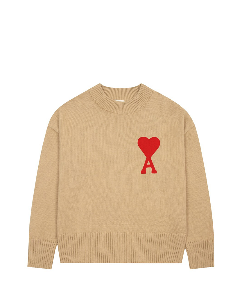 AMI Paris Ami De Coeur Crew-Neck Jumper Khaki