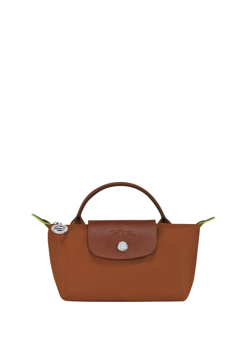 Longchamp Le Pliage Green Pouch With Handle Cognac