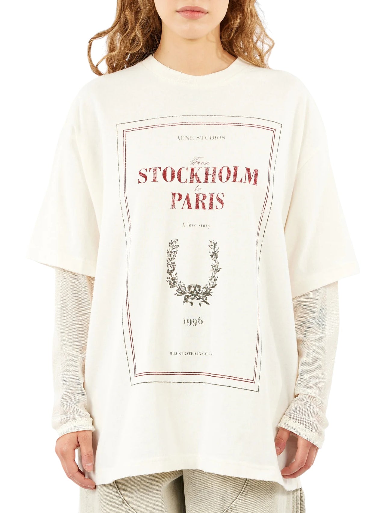 Acne Studios Layered Stockholm Paris Print T-Shirt Off White