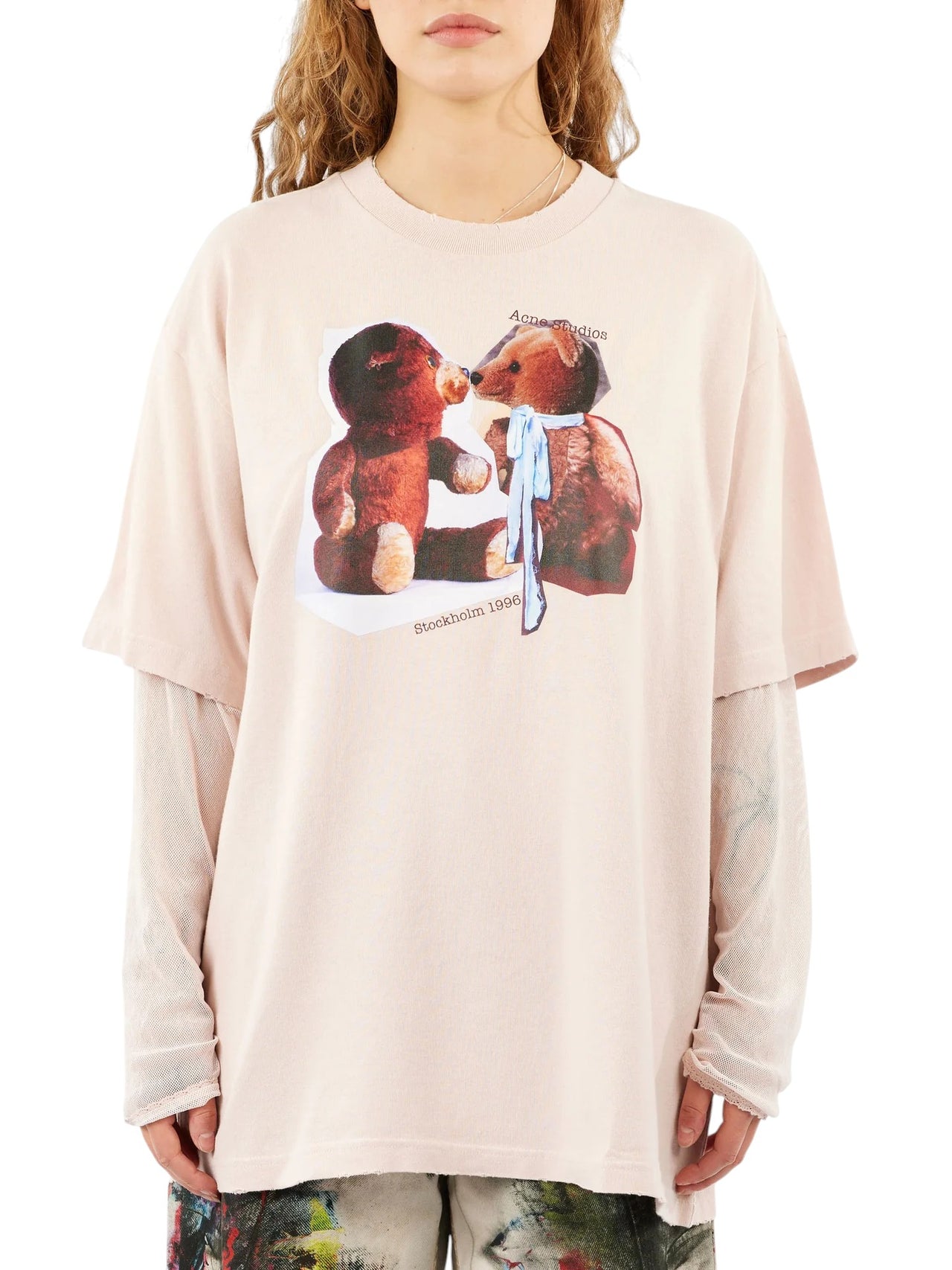 Acne Studios Layered Bear Print T-Shirt Violet Pink