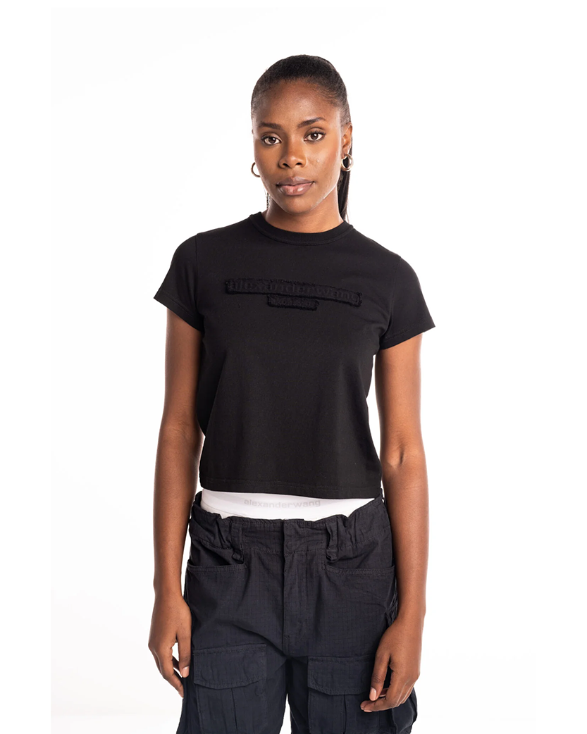 Alexander Wang Distressed Logo Shrunken Tee Black