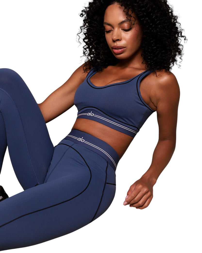 Alo Yoga Airbrush Heart Throb Legging and Bra Blue