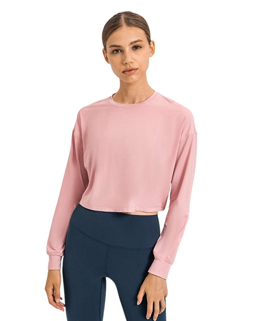 Alo Yoga Cropped Long Sleeve Top Pink S124-PK