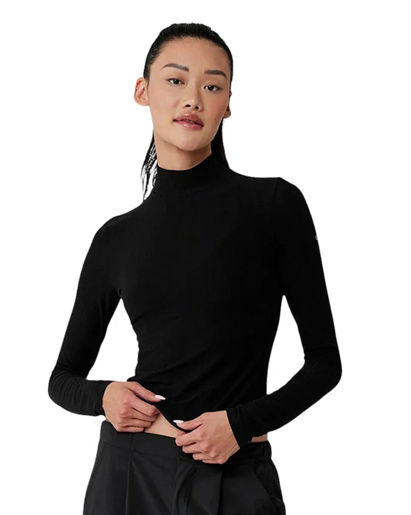 Alo Yoga Ribbed Sea Coast Mockneck Long Sleeve Black