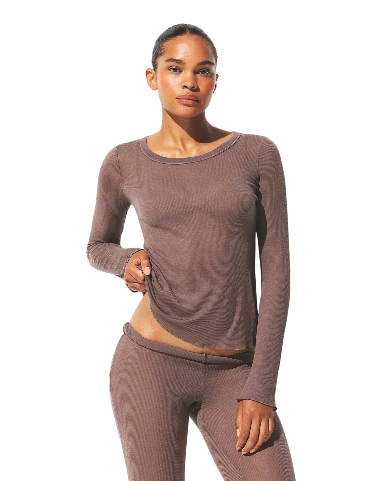 Skims Long Sleeve Crew Neck Top Cocoa