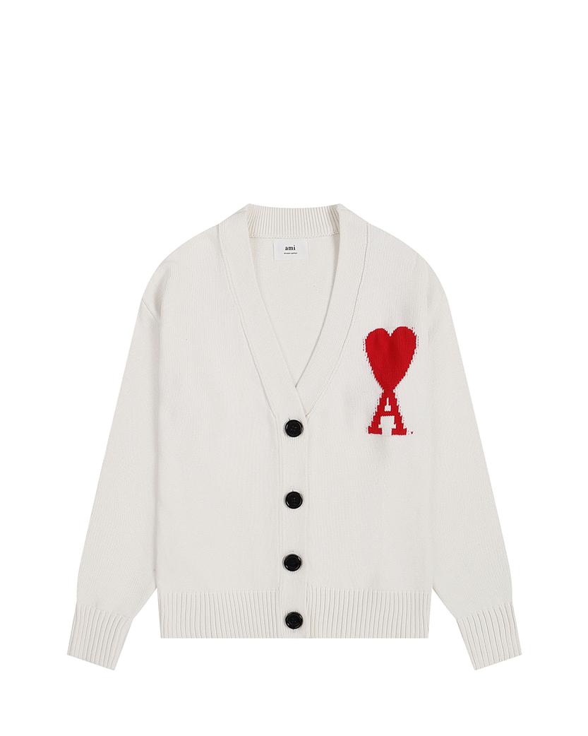 AMI Paris Ami De Coeur Cardigan White