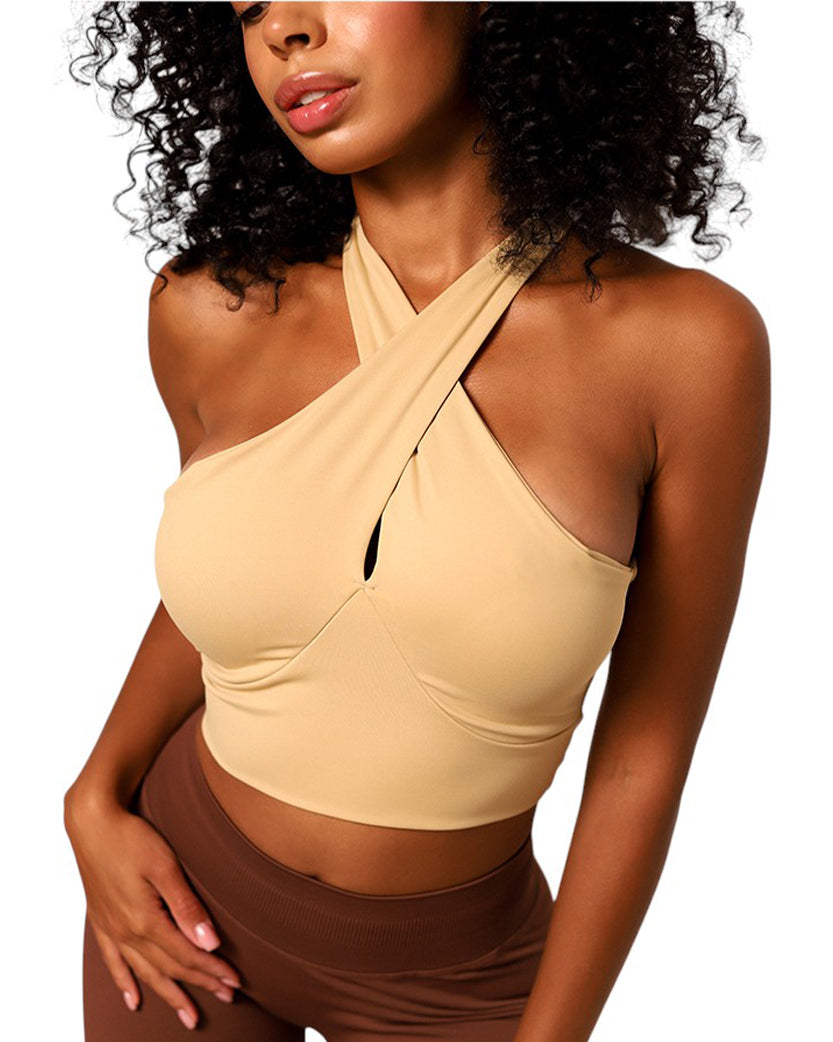 Alo Yoga Cross Strap Sports Top Khaki