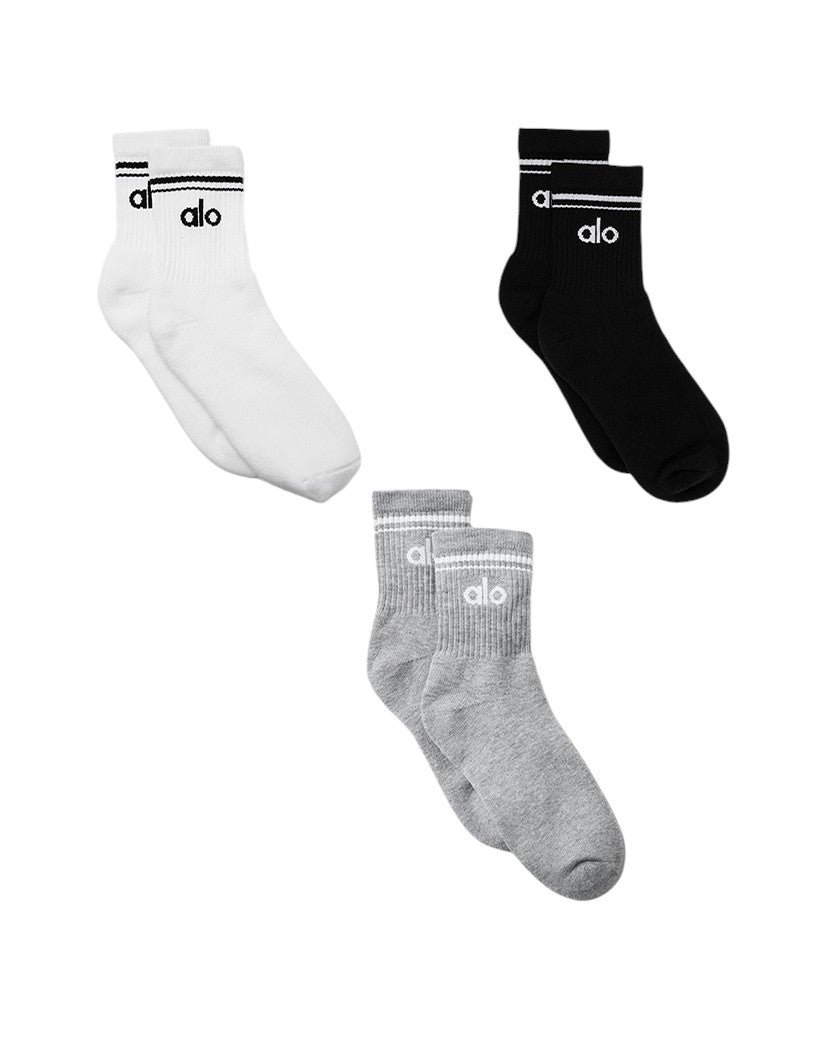 Alo Yoga Unisex Half-Crew Throwback Sock 3-Pairs Black/White/Grey