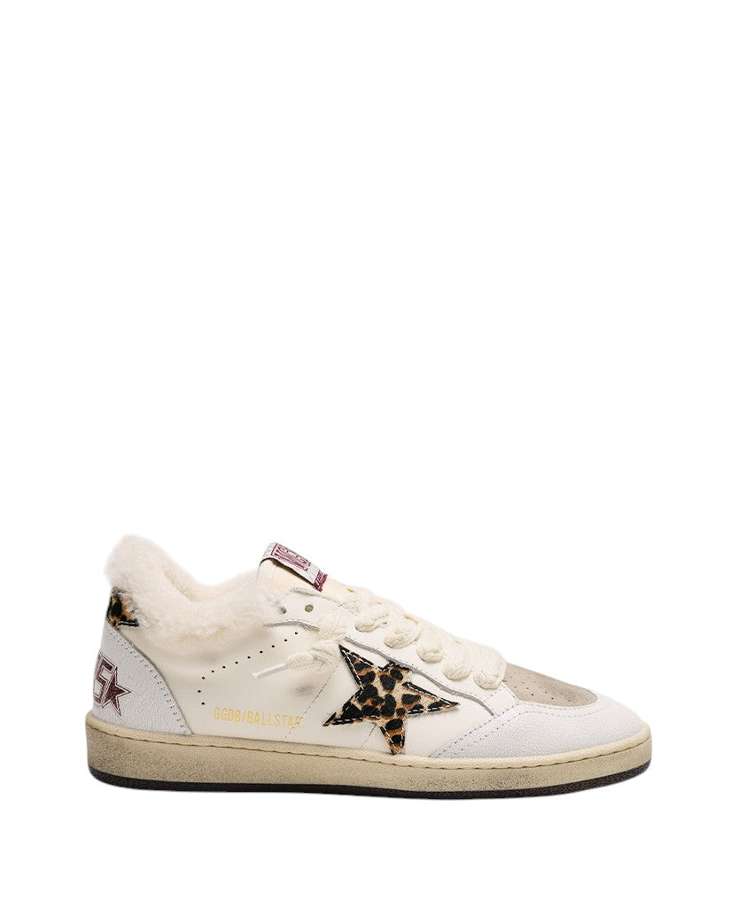 Golden Goose Ball Star in Wool White with Leopard Pony Skin Star and Heel Tab
