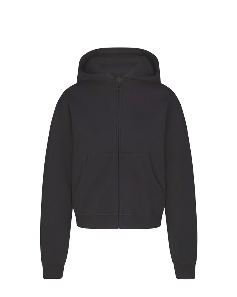 Skims Cotton Fleece Classic Zip Up Hoodie Black
