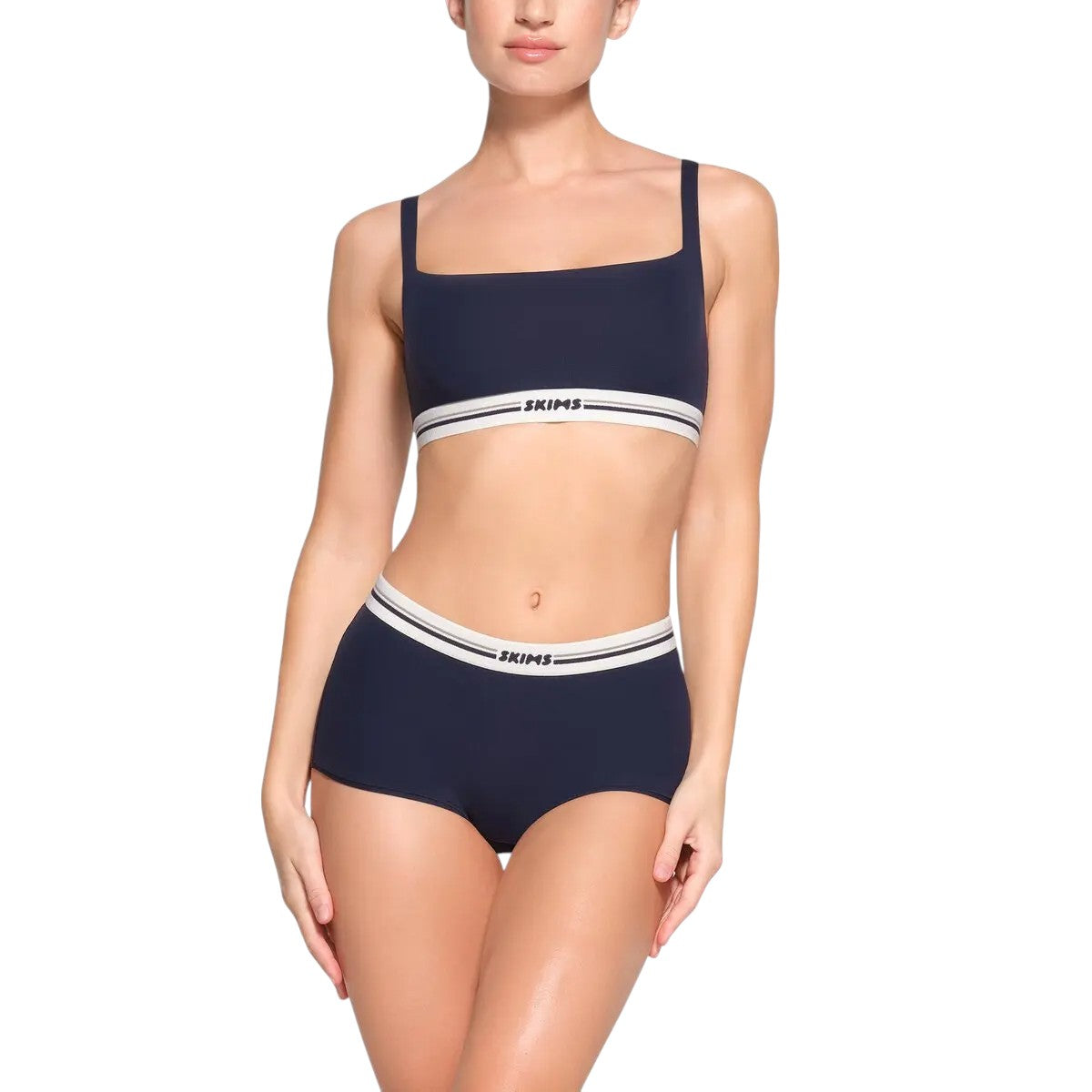 Skims Fits Everybody Logo Straight Neck Bralette Navy