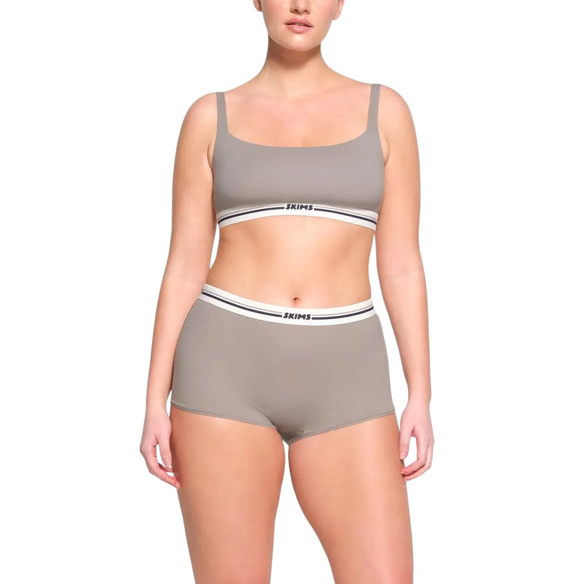 Skims Fits Everybody Logo Straight Neck Bralette Smoke