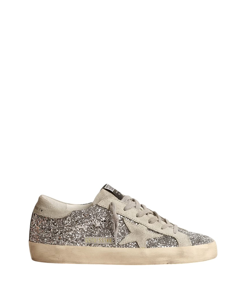 Golden Goose Super-Star in Silver Glitter with Ice-Gray Suede Star