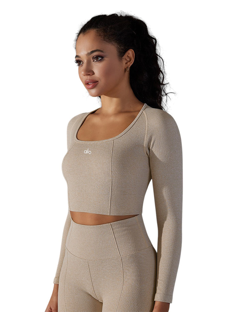 Alo Yoga Tight Fit Sports Long Sleeve Beige