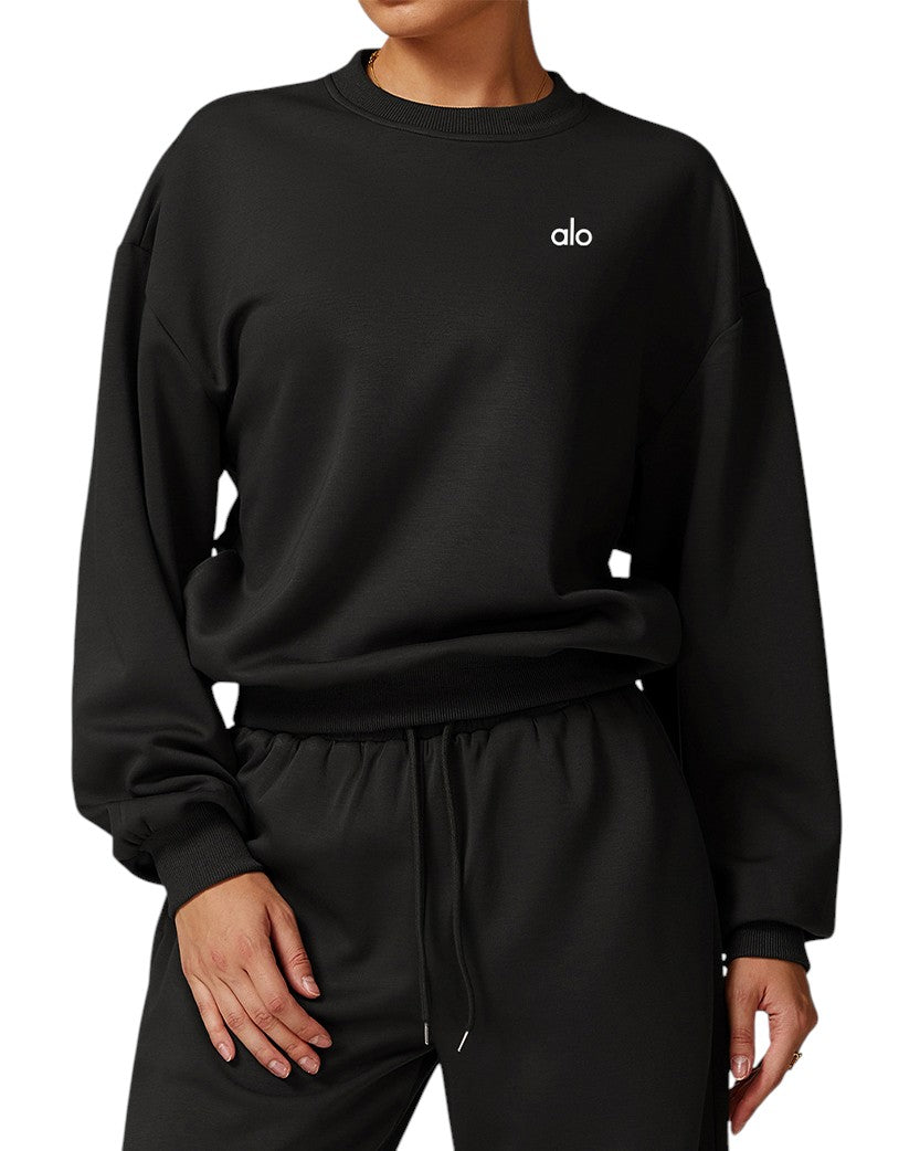Alo Yoga Accolade Crew Neck Pullover Black px446-BK