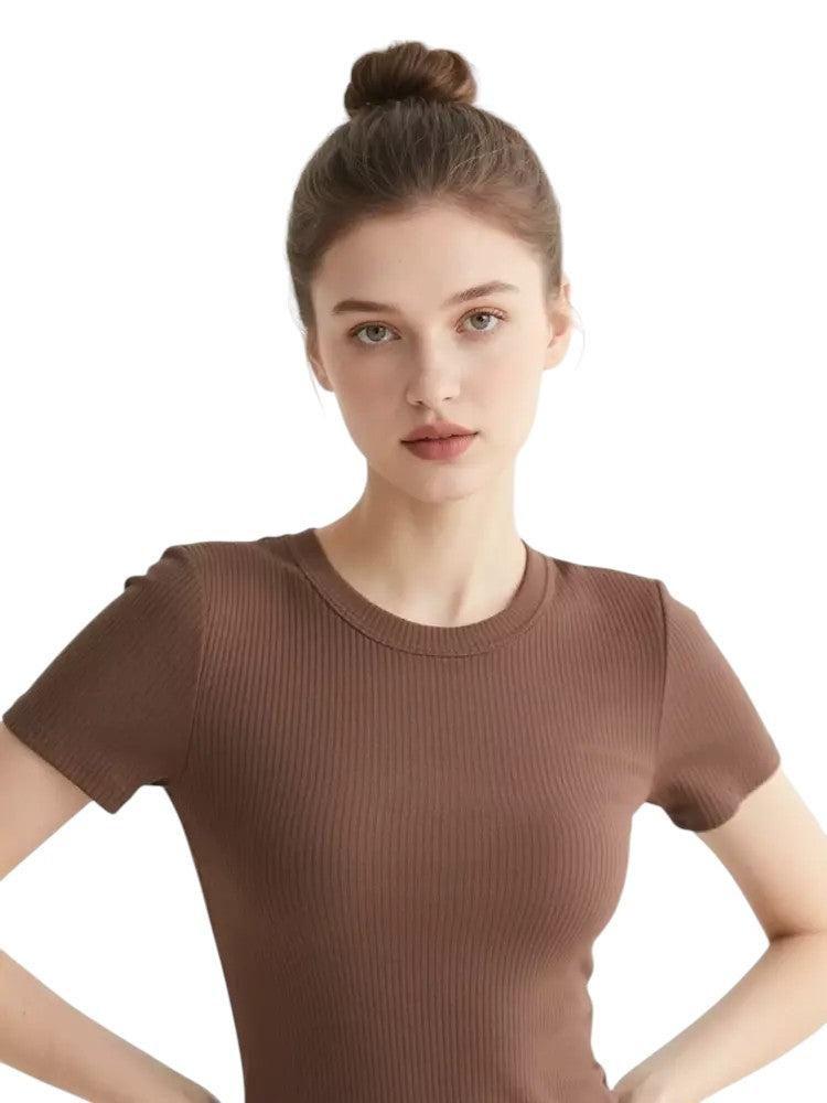 Skims Cotton Rib T-Shirt Cocoa