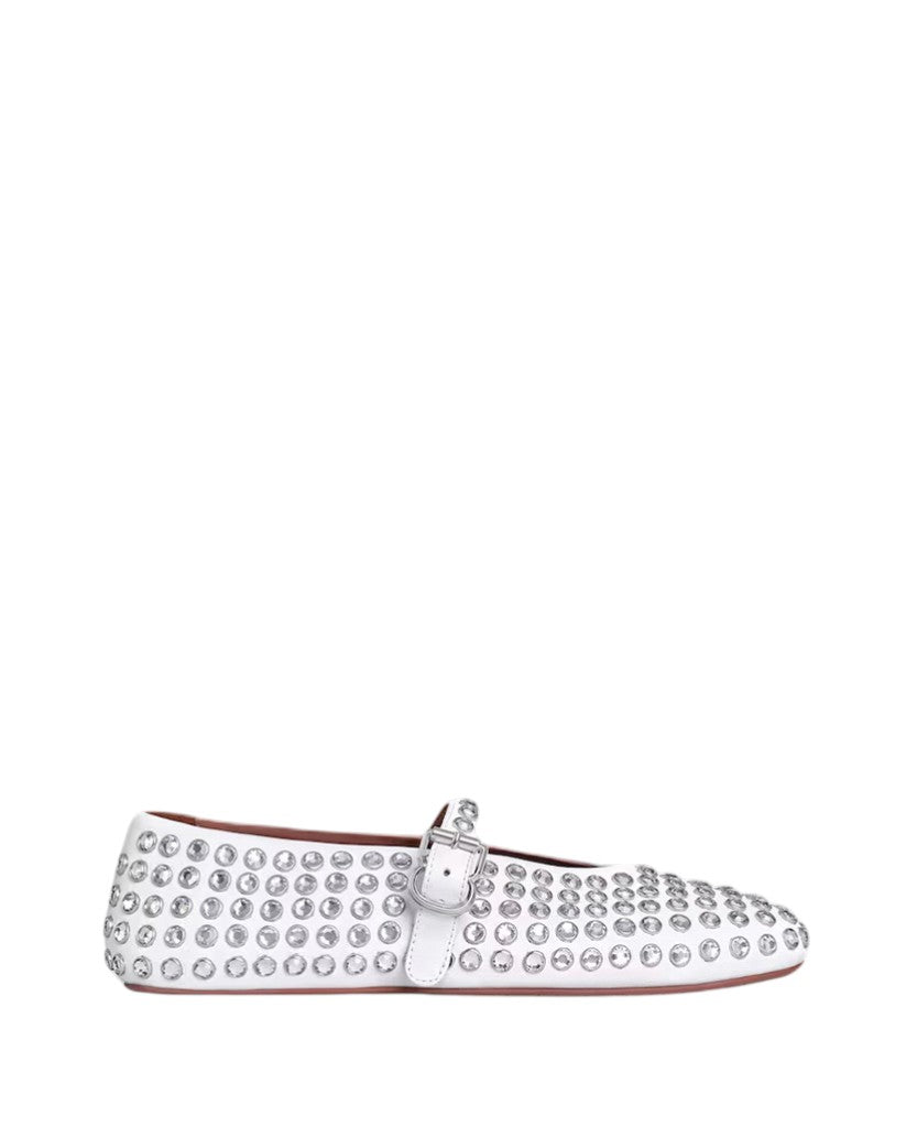 ALAIA Women's Strass Lambskin Ballet Flats White