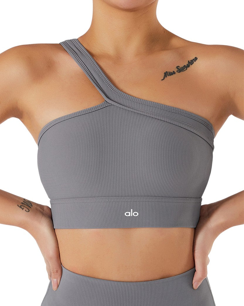 Alo Yoga One Shoulder Bra Grey