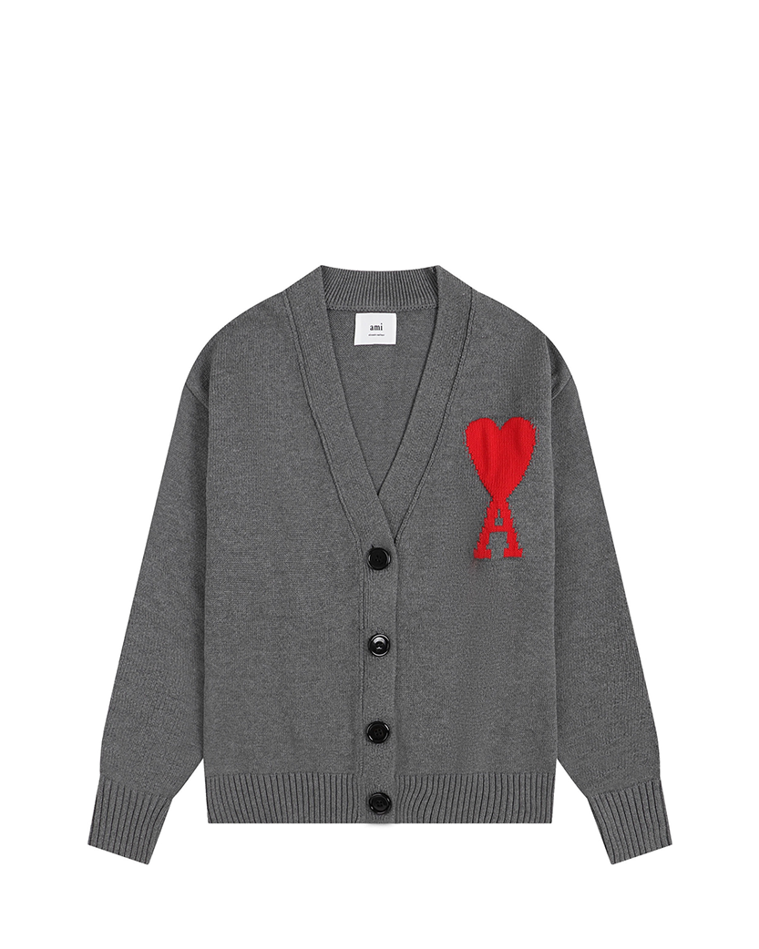 AMI Paris Ami de Coeur Oversize Cardigan Grey