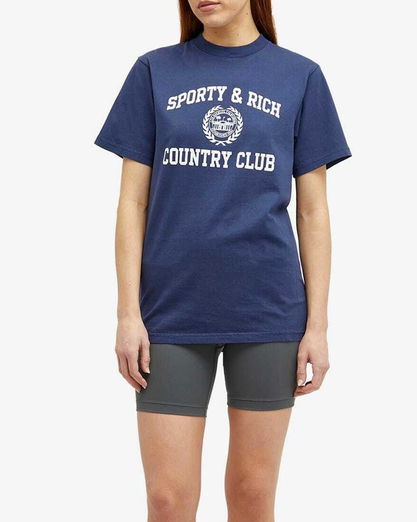 Sporty & Rich Varsity Crest T-Shirt Navy