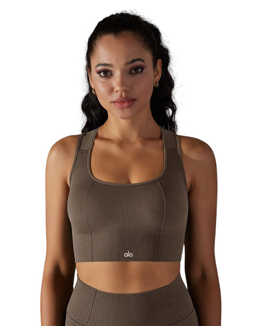 Alo Yoga Tight Fit Sports Top Dark Coffee
