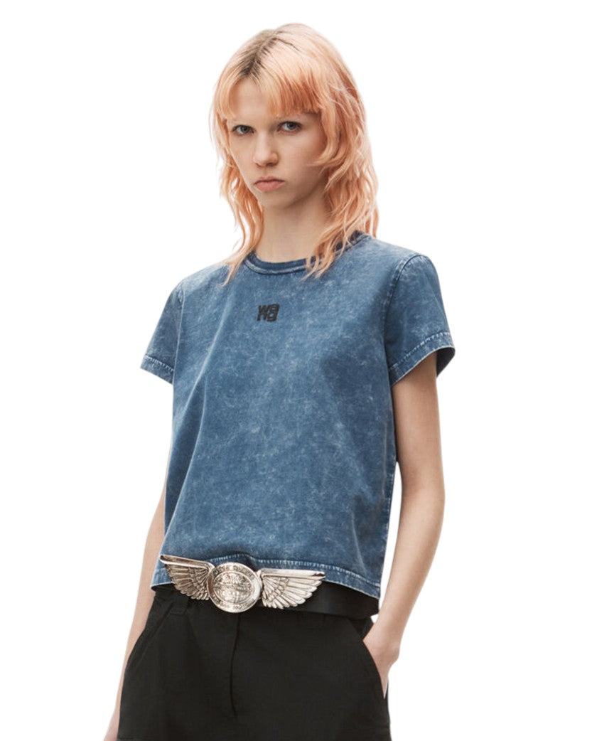 Alexander Wang Puff Logo Shrunken Tee In Cotton Jersey Faded Blue