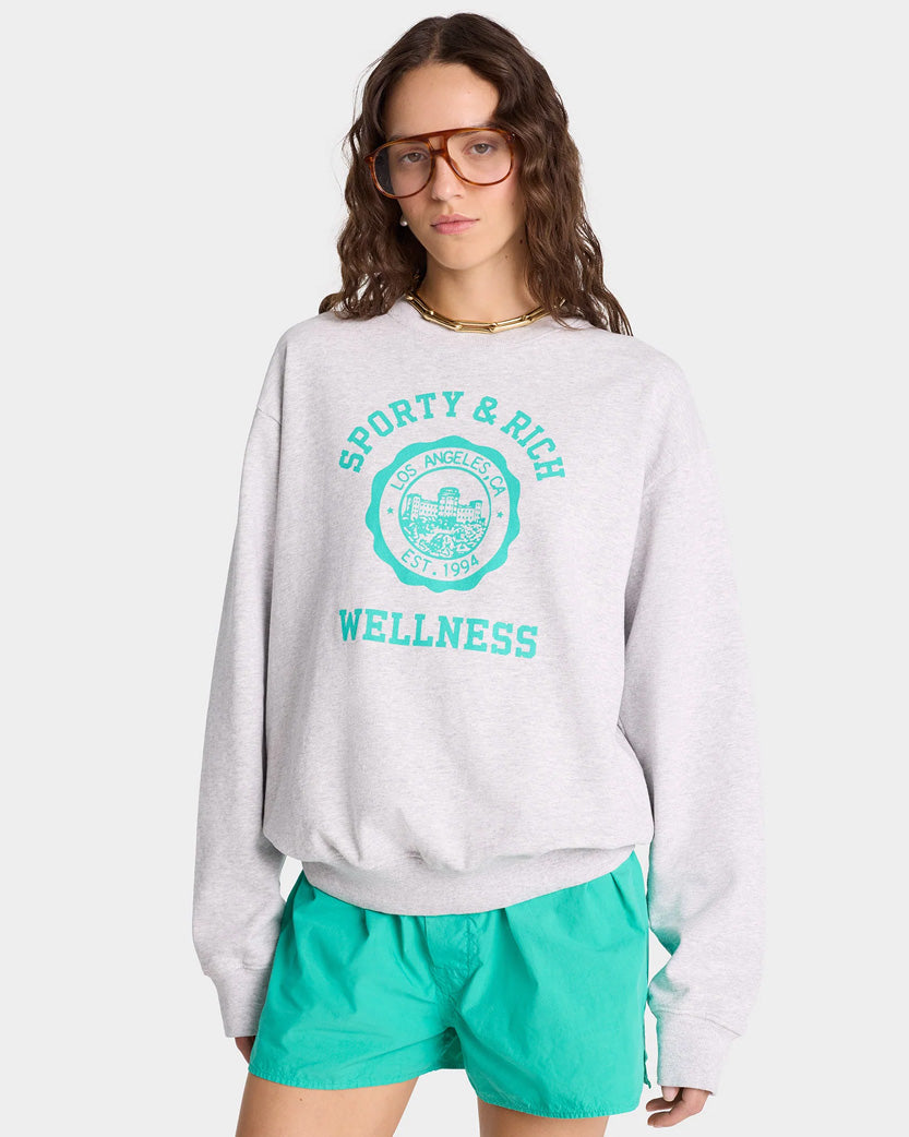 Sporty & Rich Emblem Crewneck Heather Gray/Caribbean