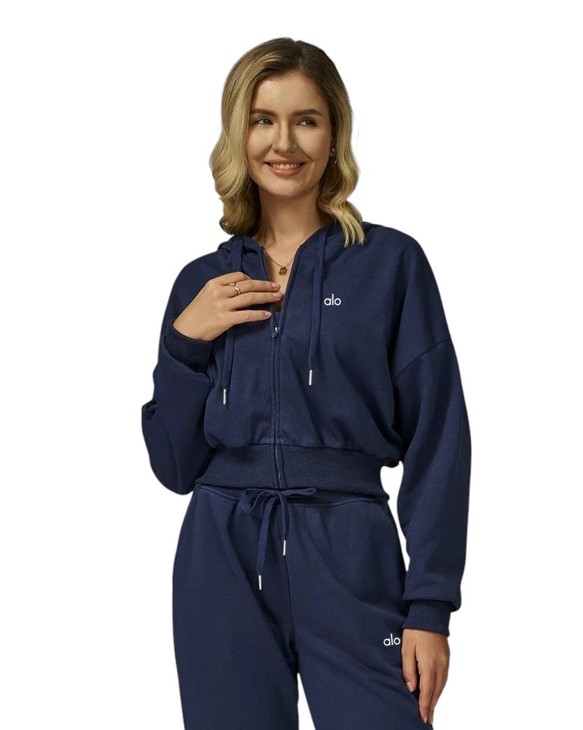 Alo Yoga Serenity Cropped Zip Hoodie Blue EWK20301-BL