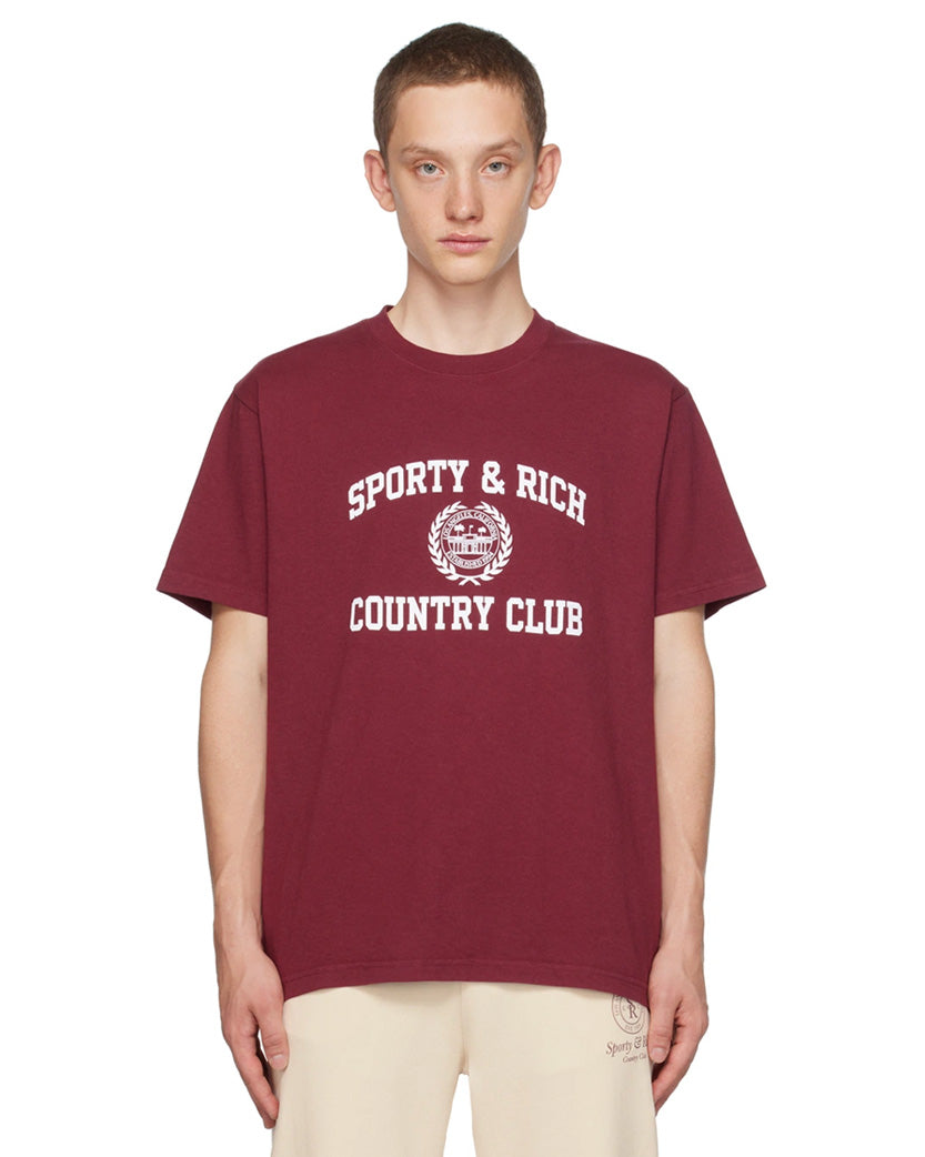 Sporty & Rich Varsity Crest T-Shirt Merlot