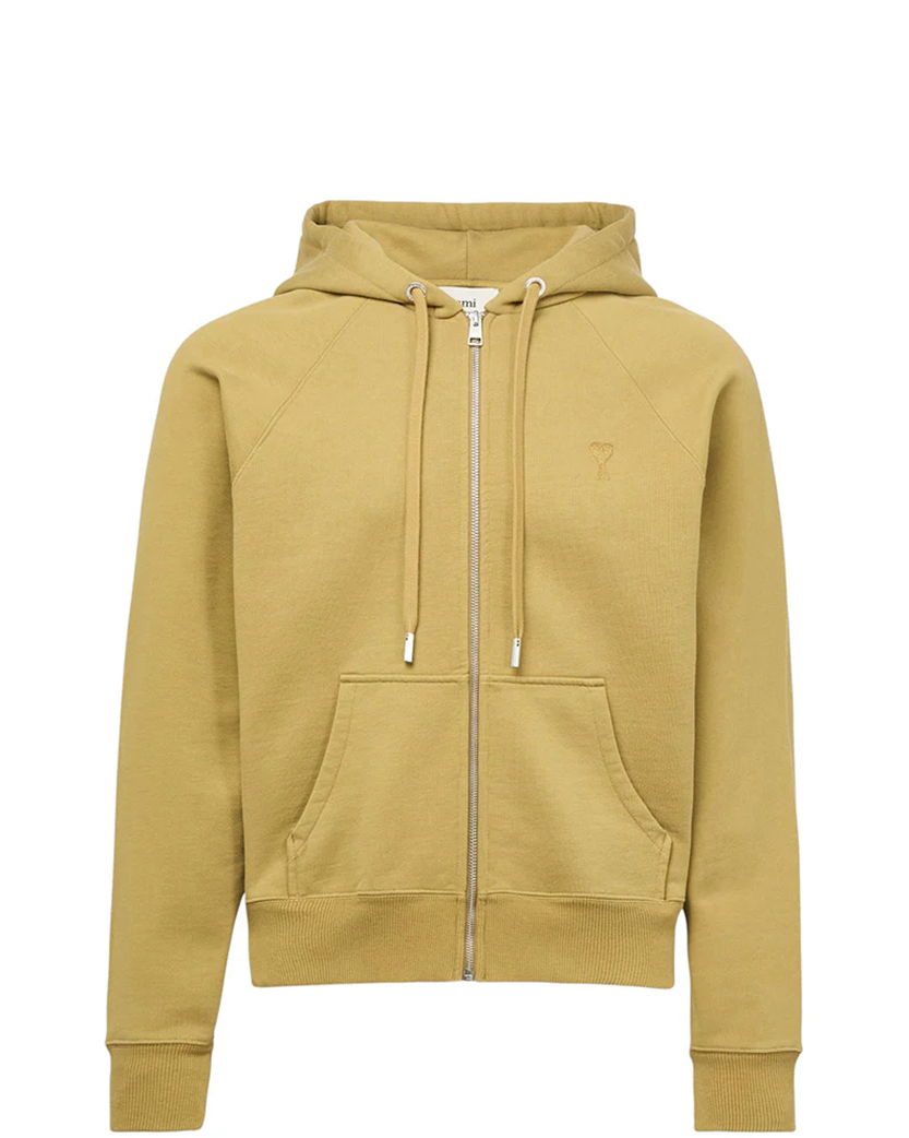 AMI Paris Ami De Coeur Small Heart Zipped Hoodie Khaki