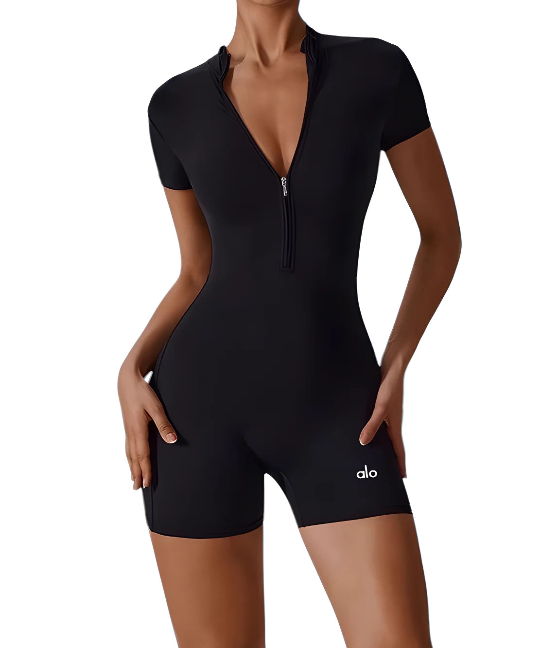 Alo Yoga Fitness Short Sleeve Short Jumpsuit Black