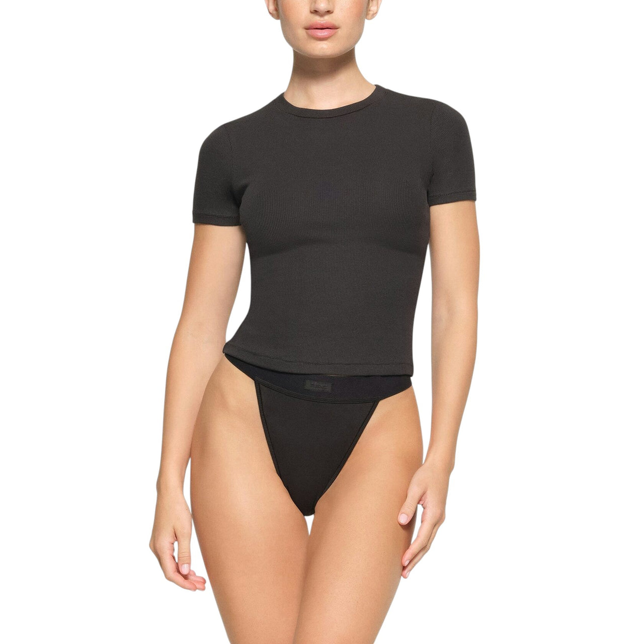 Skims Cotton Rib T-Shirt Onyx