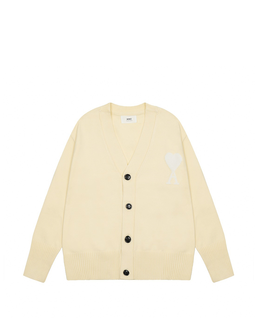 AMI Paris Ami de Coeur Cardigan Beige