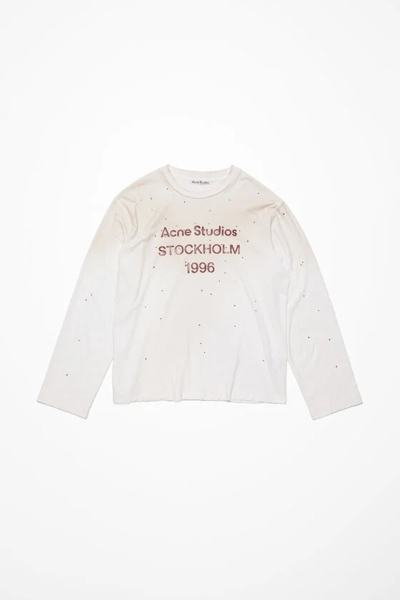 Acne Studios Stamp Logo Rhinestones Long Sleeve Dusty White