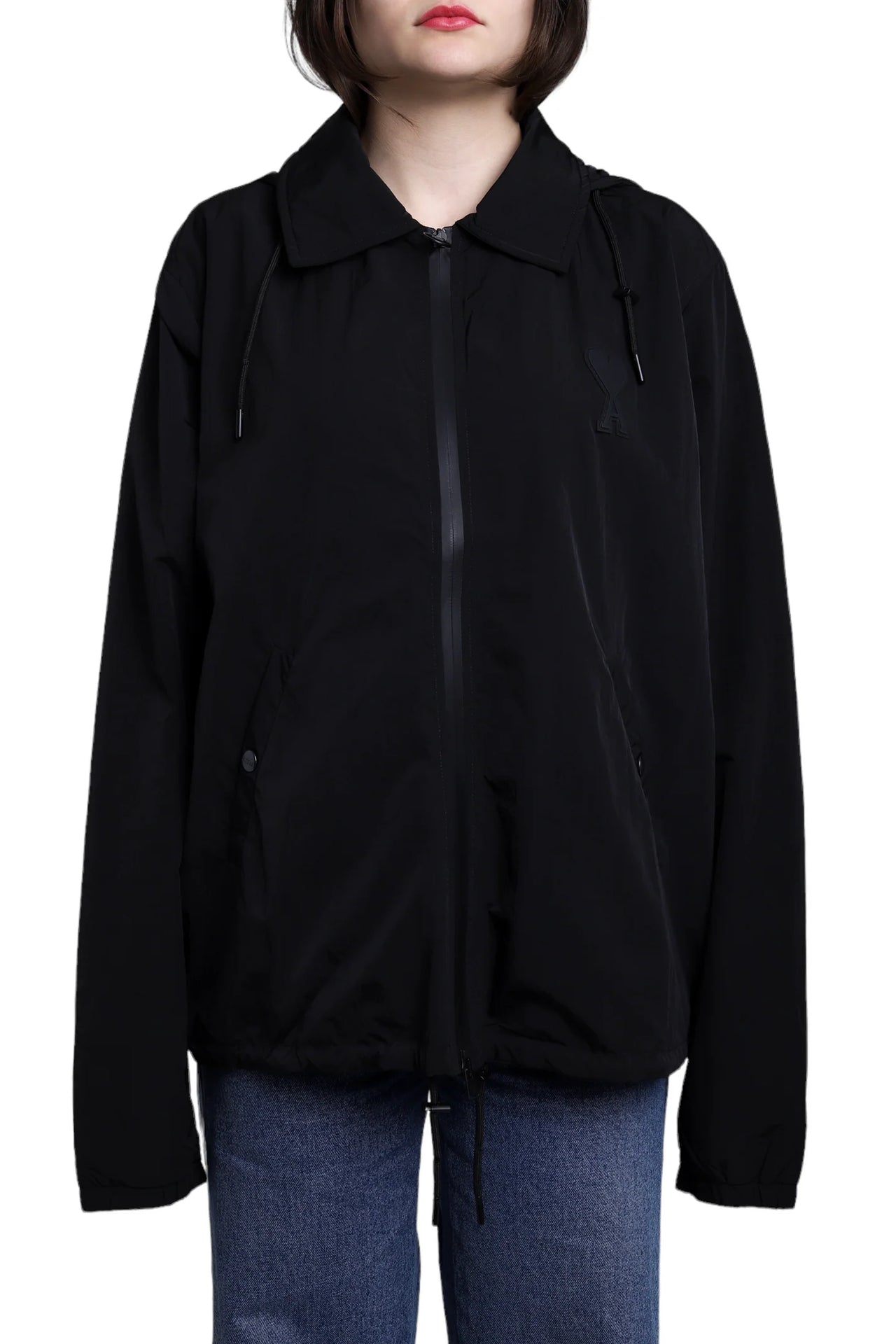 AMI Heart Logo Hooded Windbreaker Black