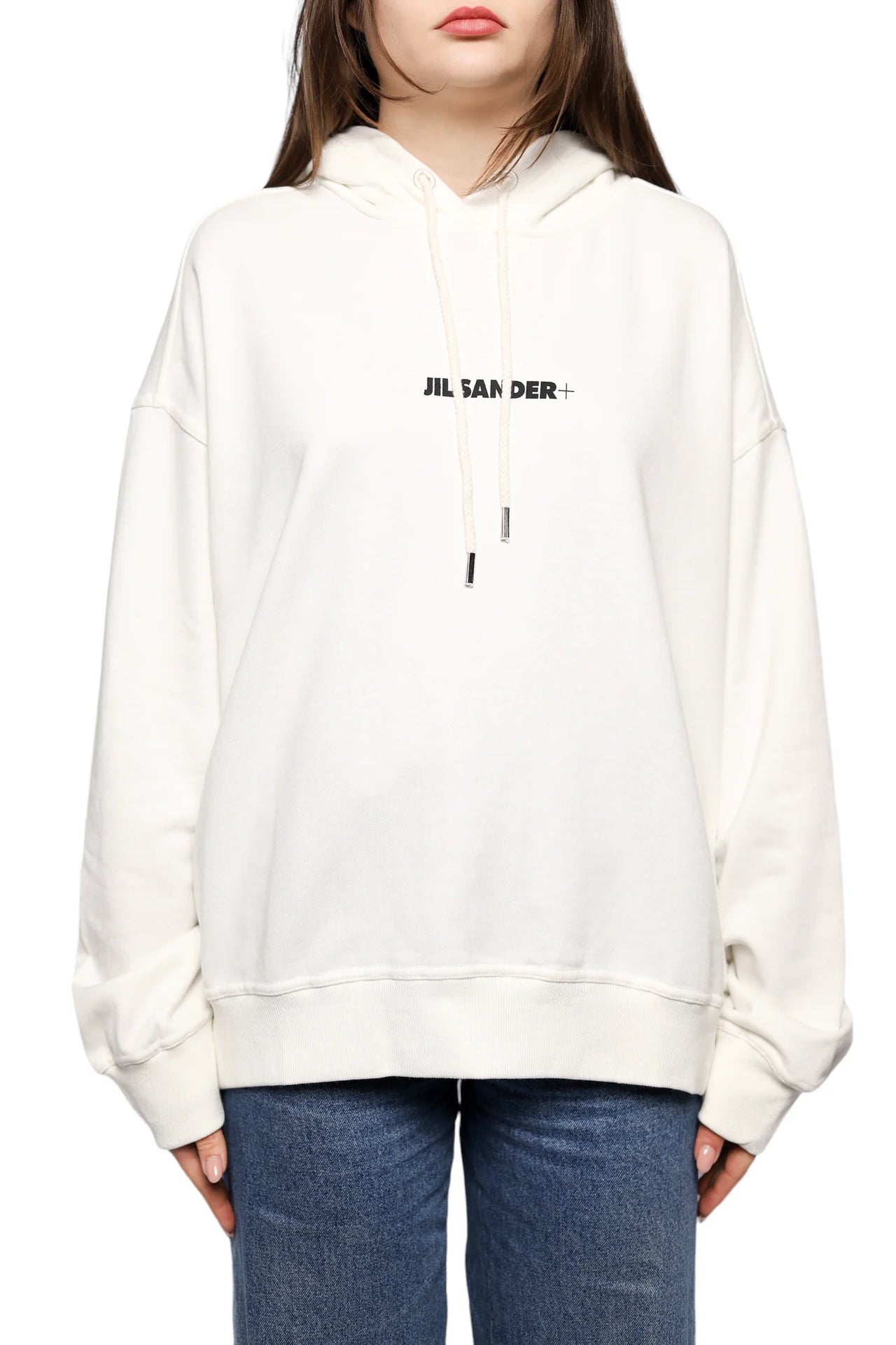 Jil Sander Logo Cotton Hoodie White