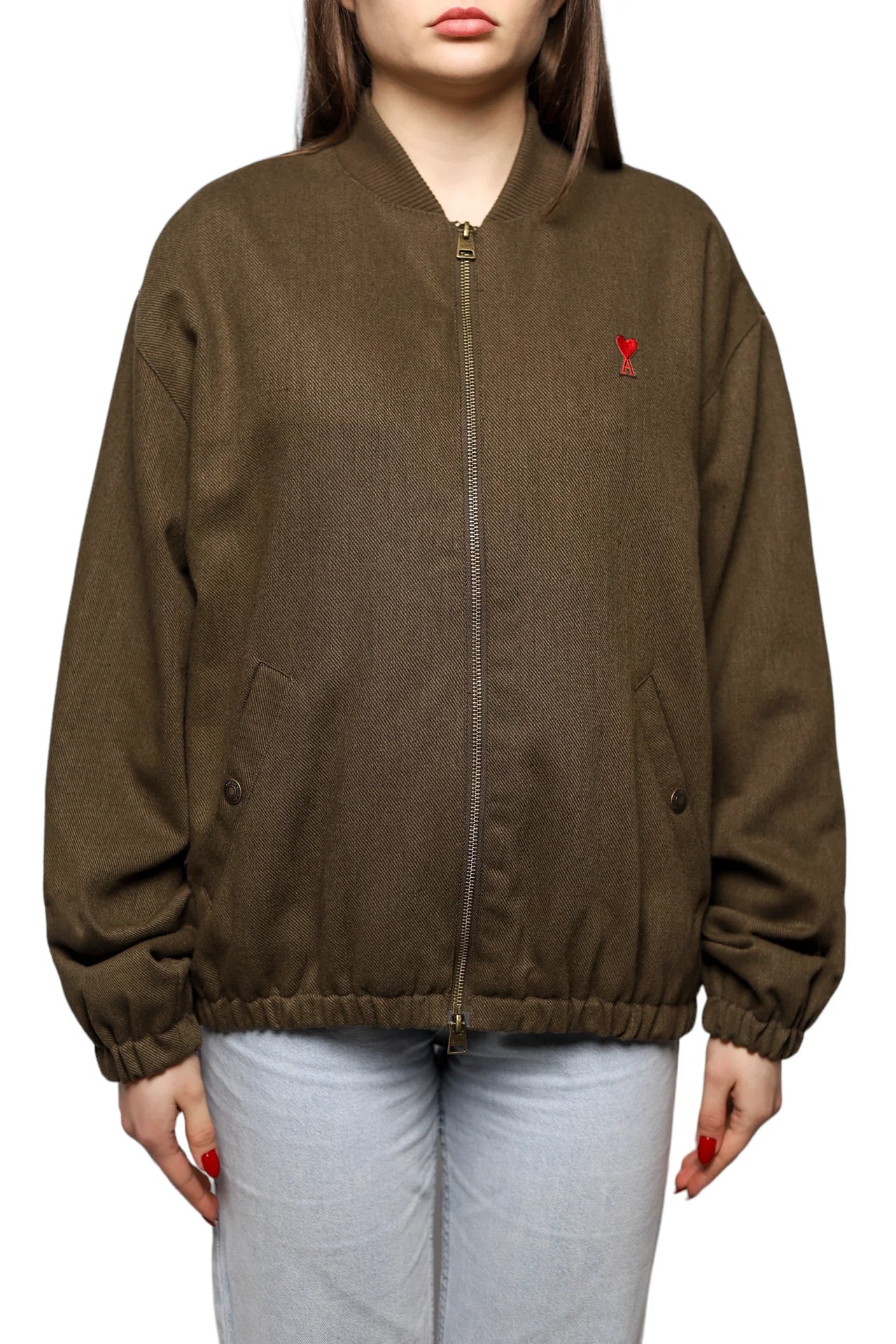 AMI Paris Ami De Coeur Bomber Jacket Olive