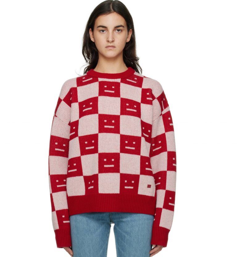 Acne Studios Face Maglia jacquard wool sweater Red