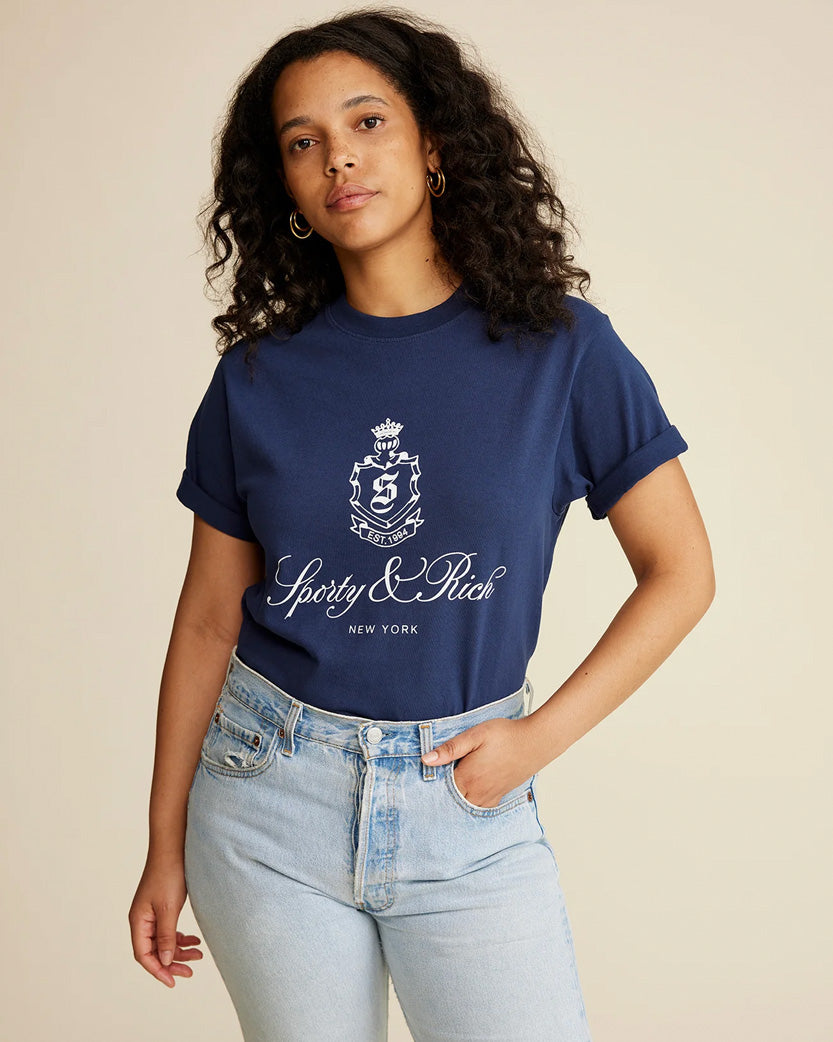 Sporty & Rich Vendome T-Shirt Navy/White