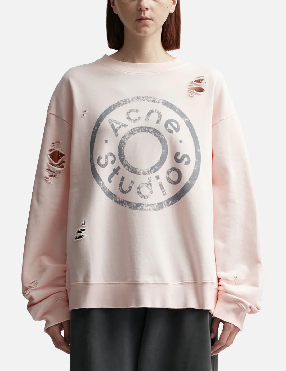 Acne Studios Distressed Logo Print Sweatshirt Faded Pink
