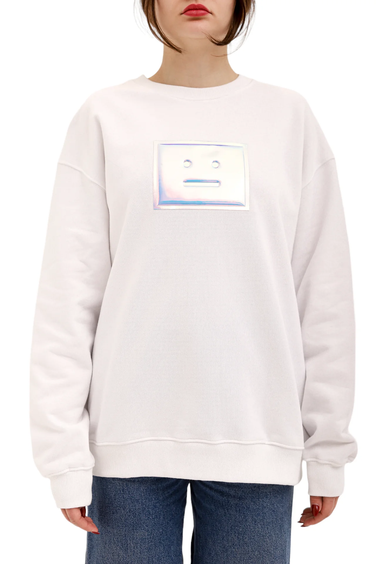 Acne Studios Metallic Face Oversized Cotton Sweater Black