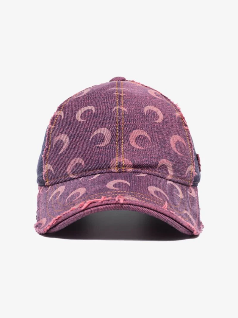 Marine Serre distressed Crescent Moon-print cap Pink