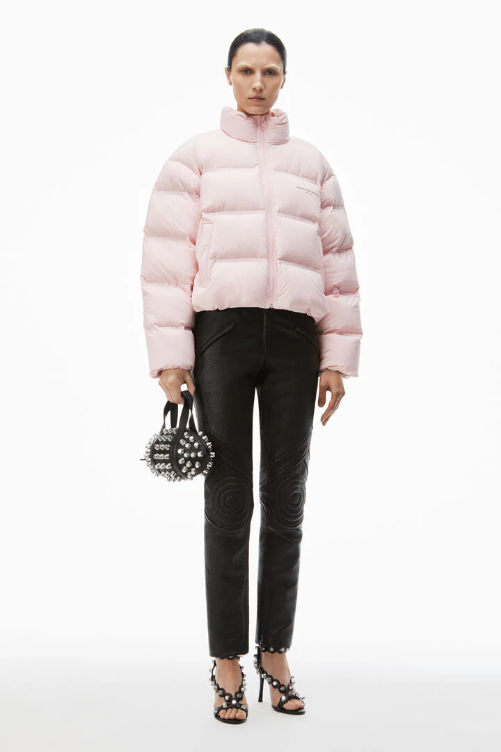 Alexander Wang Cropped Puffer Coat With Reflective Logo Pink