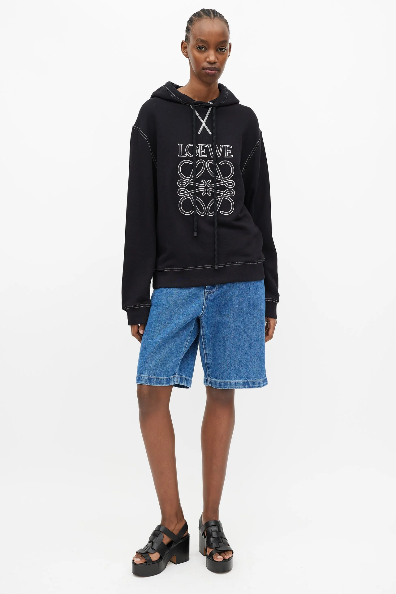 Loewe Embroidered Logo Hoodie Black