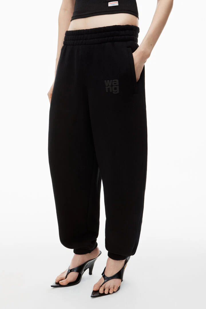 Alexander Wang Puff Logo Sweatpant In Structured Terry Black