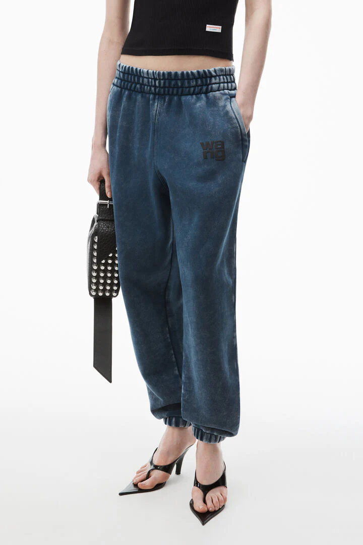 Alexander Wang Puff Logo Sweatpant In Structured Terry Faded Blue