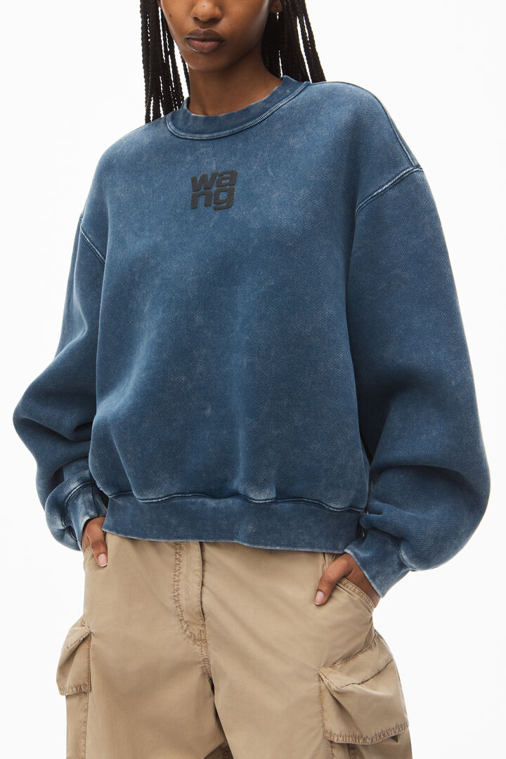 Alexander Wang Puff Logo Sweatshirt In Structured Terry Faded Blue
