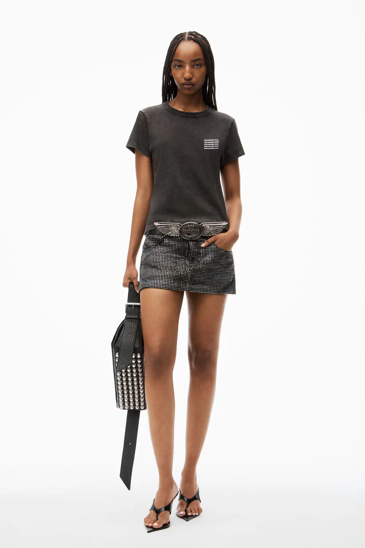 Alexander Wang Shrunken Tee In Acid Wash Jersey Black
