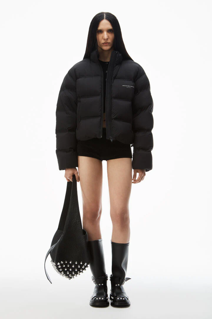 Alexander Wang Cropped Puffer Coat With Reflective Logo Black